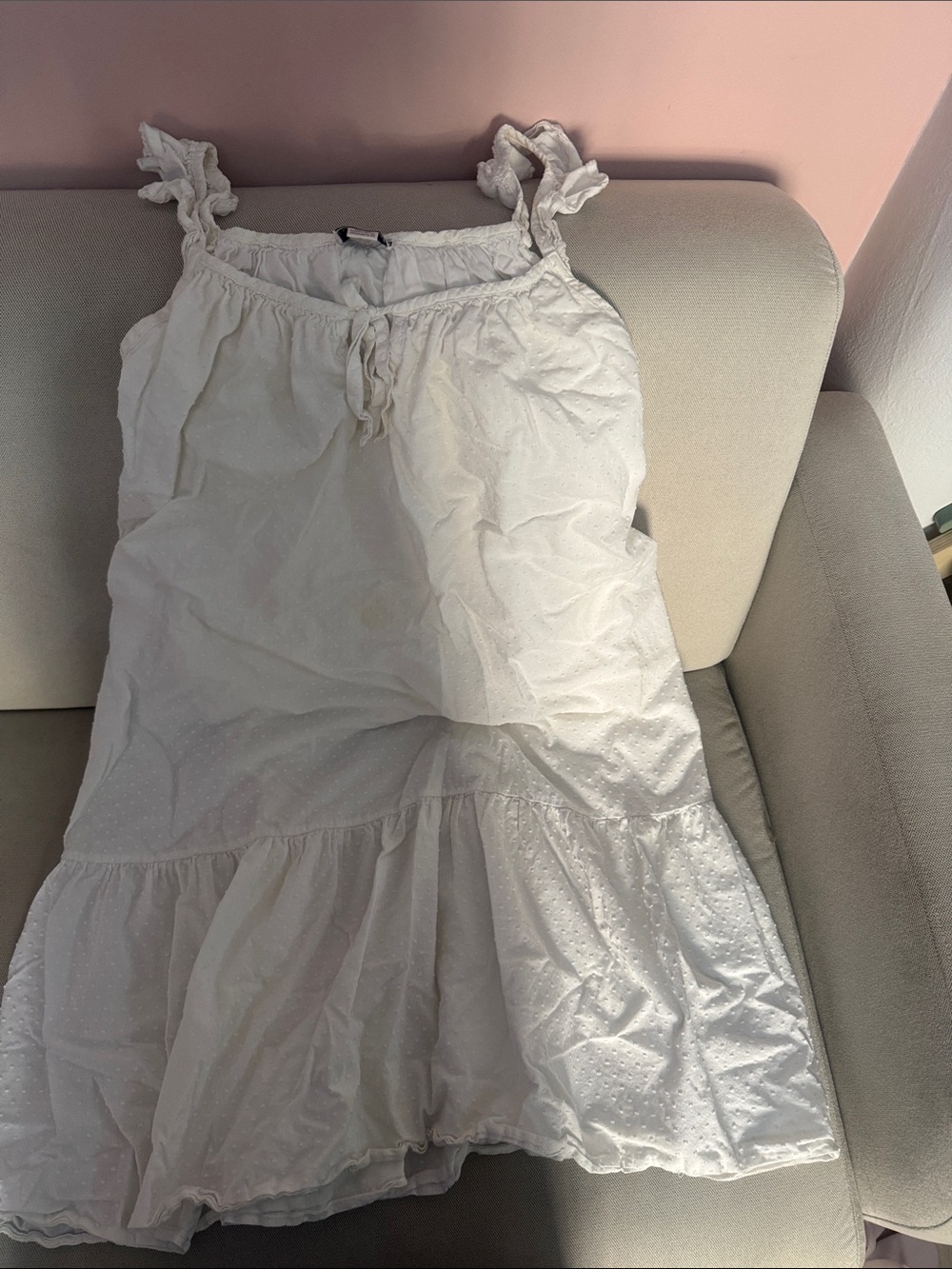 Petite Plume White Tie-Strap Ruffle Pajama gown